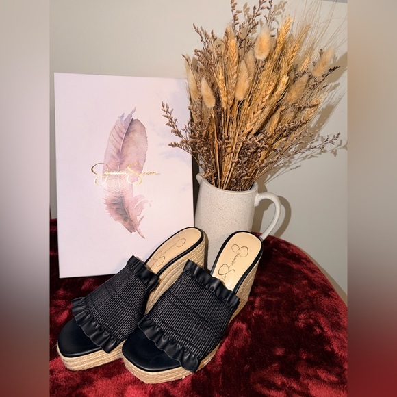 Jessica Simpson Shoes - Jessica Simpson Serilda Black Espadrille Platform Wedge Sandals Smocked Size 7
